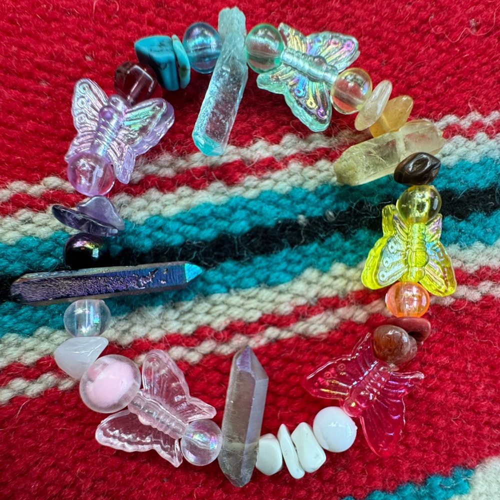 Bracelet Hand Made W LOVE Butterflies Beads